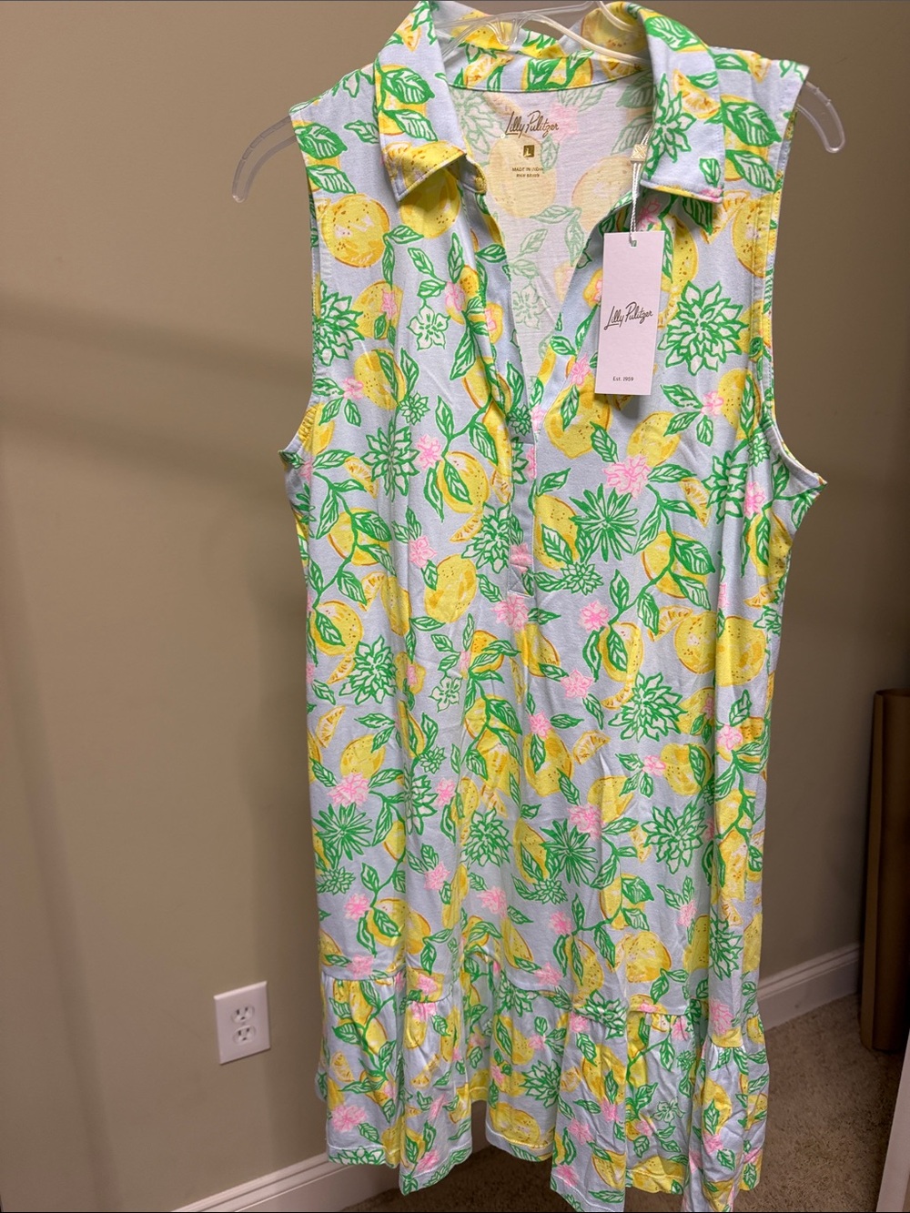 Lilly Pulitzer Sleeveless Lemon Print Polo Dress in Yellow, Green & Pink